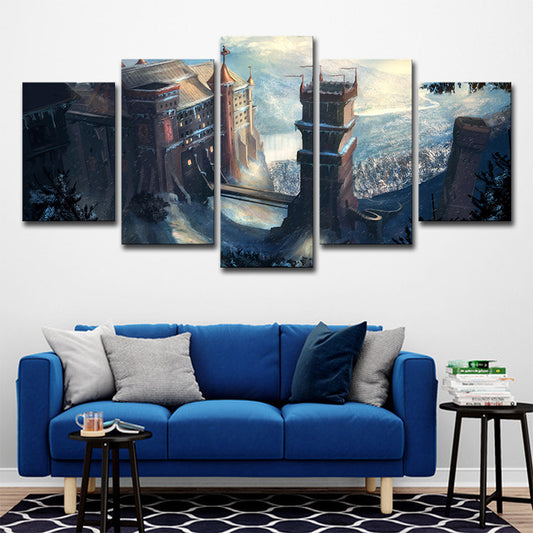 Kids Fantasy Castle Wall Art Blue Multi-Piece Canvas Print for House Interior Blue Clearhalo 'Art Gallery' 'Canvas Art' 'Kids' Arts' 1708376