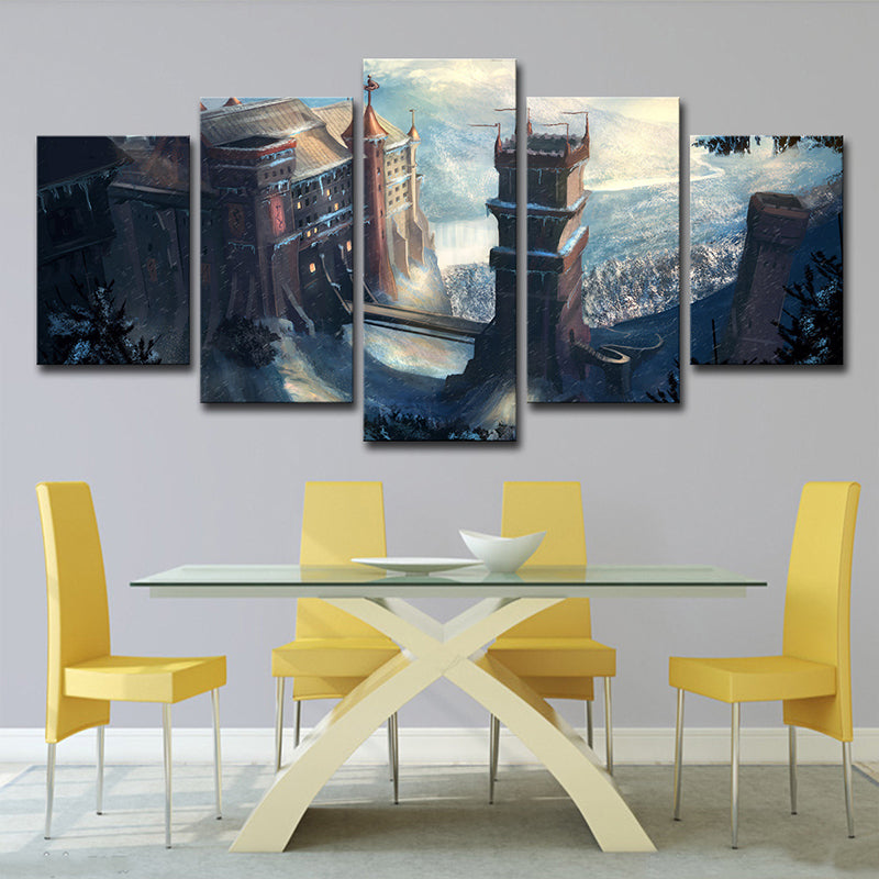 Kids Fantasy Castle Wall Art Blue Multi-Piece Canvas Print for House Interior Clearhalo 'Art Gallery' 'Canvas Art' 'Kids' Arts' 1708378
