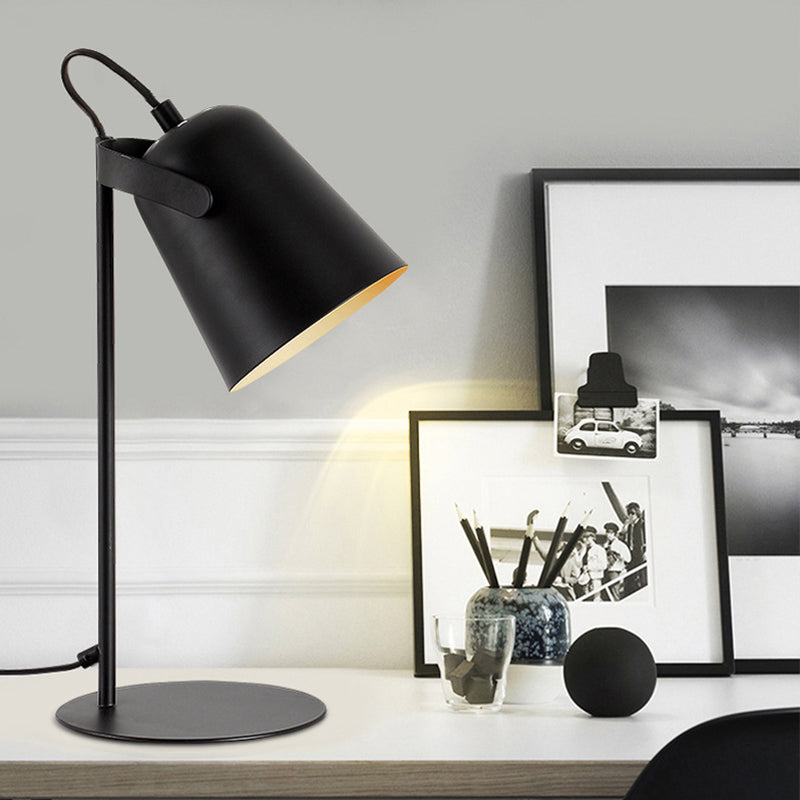 Adjustable Barre Shade Desk Lamp Macaron Style Metallic 1 Light Bedroom Standing Desk Light in Black/Grey Black Clearhalo 'Lamps' 'Table Lamps' Lighting' 170839