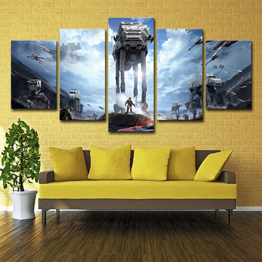 Fictional Space War Scene Art Print Blue Multi-Piece Wall Decor for Sitting Room Blue Clearhalo 'Art Gallery' 'Canvas Art' 'Kids' Arts' 1708397