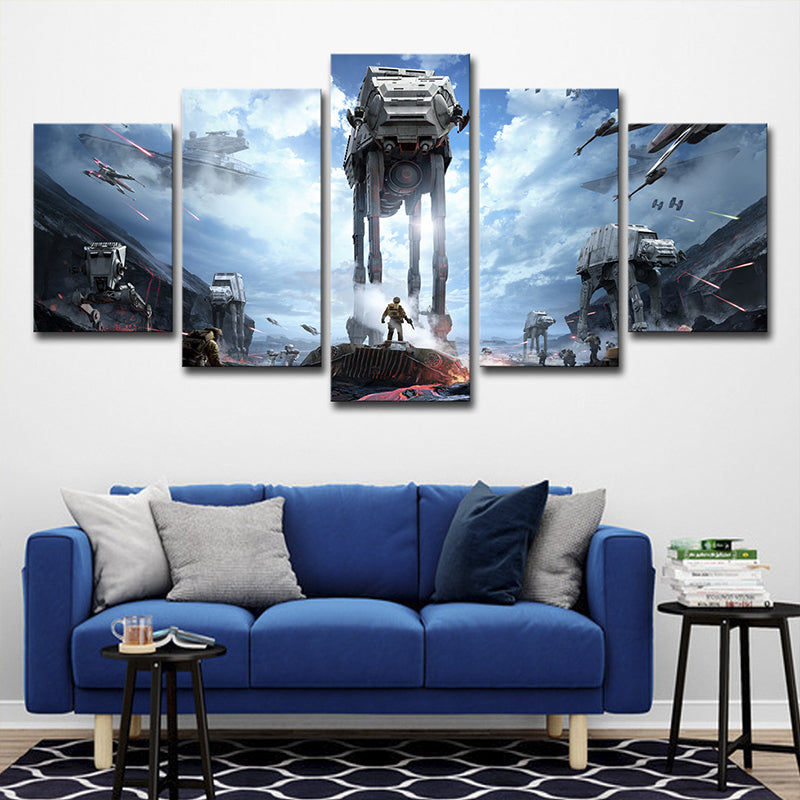 Fictional Space War Scene Art Print Blue Multi-Piece Wall Decor for Sitting Room Clearhalo 'Art Gallery' 'Canvas Art' 'Kids' Arts' 1708398