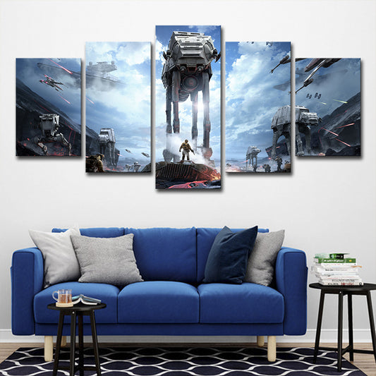 Fictional Space War Scene Art Print Blue Multi-Piece Wall Decor for Sitting Room Clearhalo 'Art Gallery' 'Canvas Art' 'Kids' Arts' 1708398