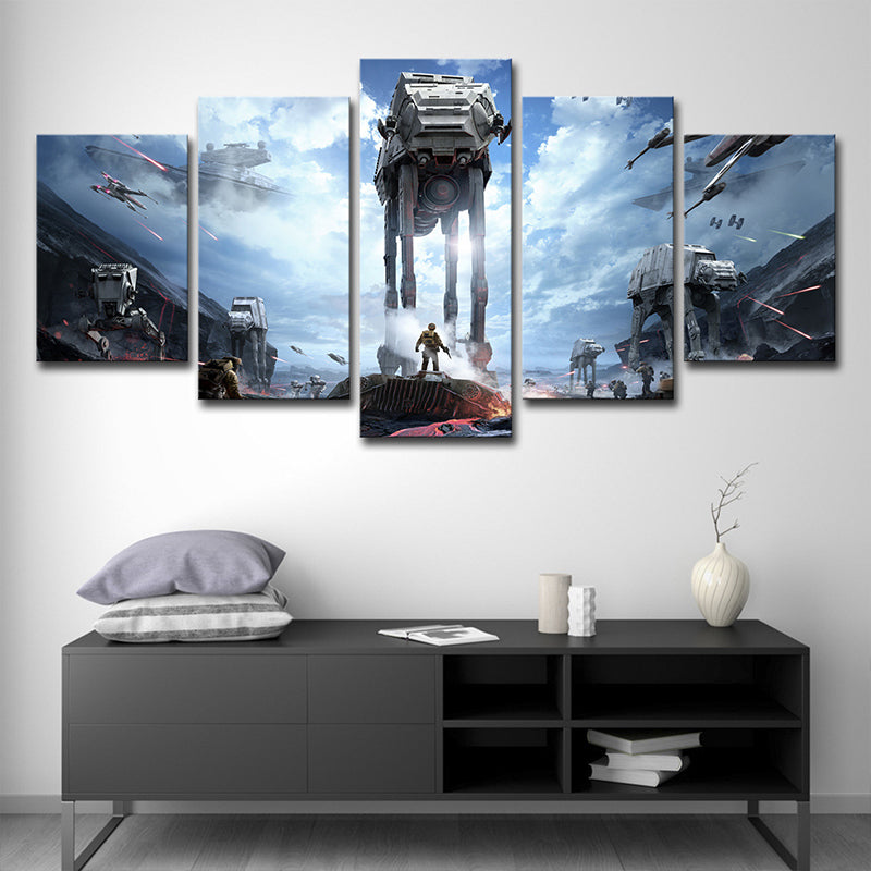 Fictional Space War Scene Art Print Blue Multi-Piece Wall Decor for Sitting Room Clearhalo 'Art Gallery' 'Canvas Art' 'Kids' Arts' 1708399
