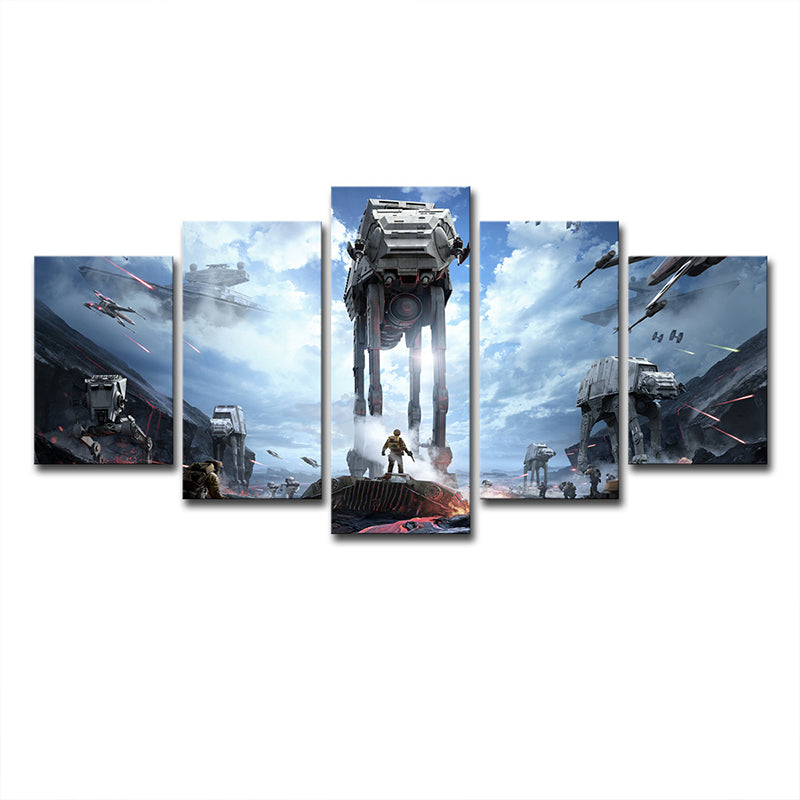 Fictional Space War Scene Art Print Blue Multi-Piece Wall Decor for Sitting Room Clearhalo 'Art Gallery' 'Canvas Art' 'Kids' Arts' 1708400