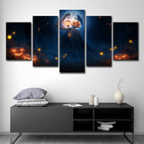 Halloween Pumpkin Canvas Print Kids Scary Moon Night Scene Wall Art in Dark Blue Dark Blue Clearhalo 'Art Gallery' 'Canvas Art' 'Kids' Arts' 1708404