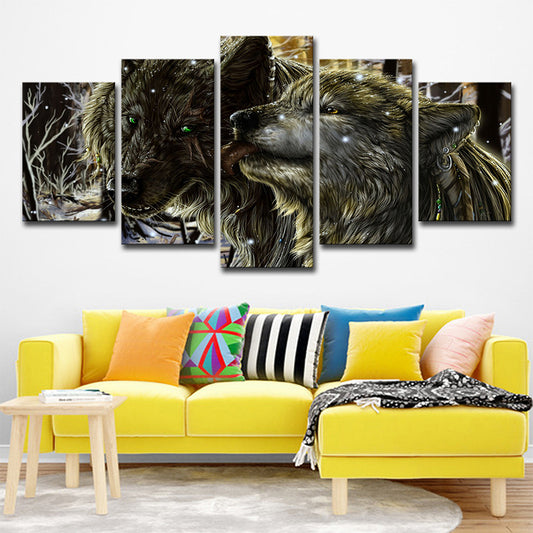 Winterscape Wolves Wall Art Decor Modern Multi-Piece Canvas Print in Yellow for Room Clearhalo 'Art Gallery' 'Canvas Art' 'Contemporary Art Gallery' 'Modern' Arts' 1708413