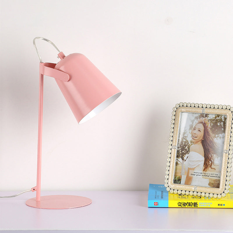 Adjustable Barre Shade Desk Lamp Macaron Style Metallic 1 Light Bedroom Standing Desk Light in Black/Grey Pink Clearhalo 'Lamps' 'Table Lamps' Lighting' 170842