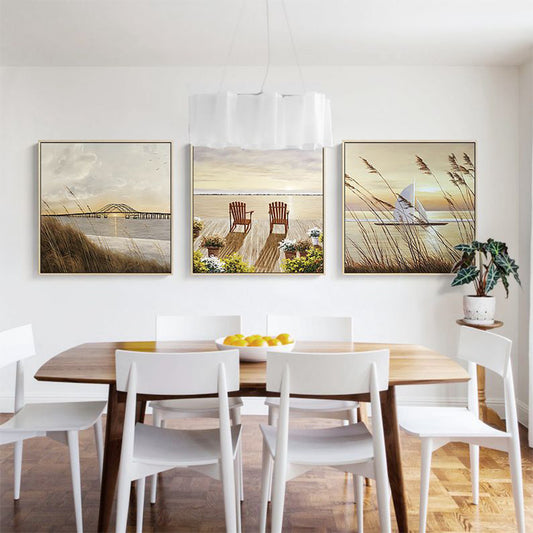 Sunrise Seascape Wall Art Decor Tropics Textured Dining Room Canvas in Yellow-Brown Clearhalo 'Art Gallery' 'Canvas Art' 'Coastal Art Gallery' 'Nautical' Arts' 1708440