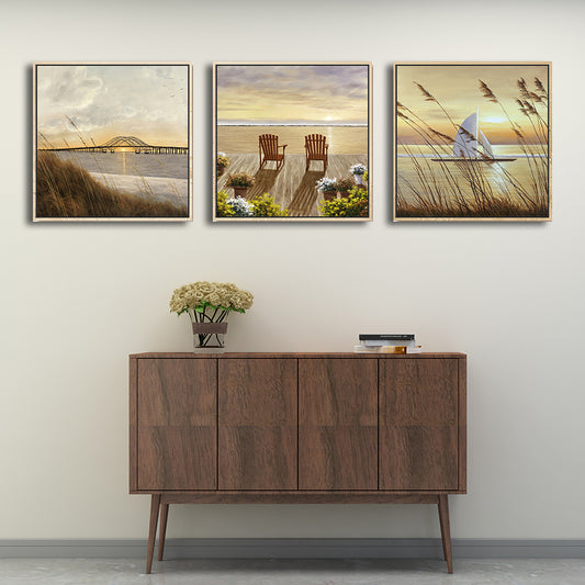 Sunrise Seascape Wall Art Decor Tropics Textured Dining Room Canvas in Yellow-Brown Clearhalo 'Art Gallery' 'Canvas Art' 'Coastal Art Gallery' 'Nautical' Arts' 1708443