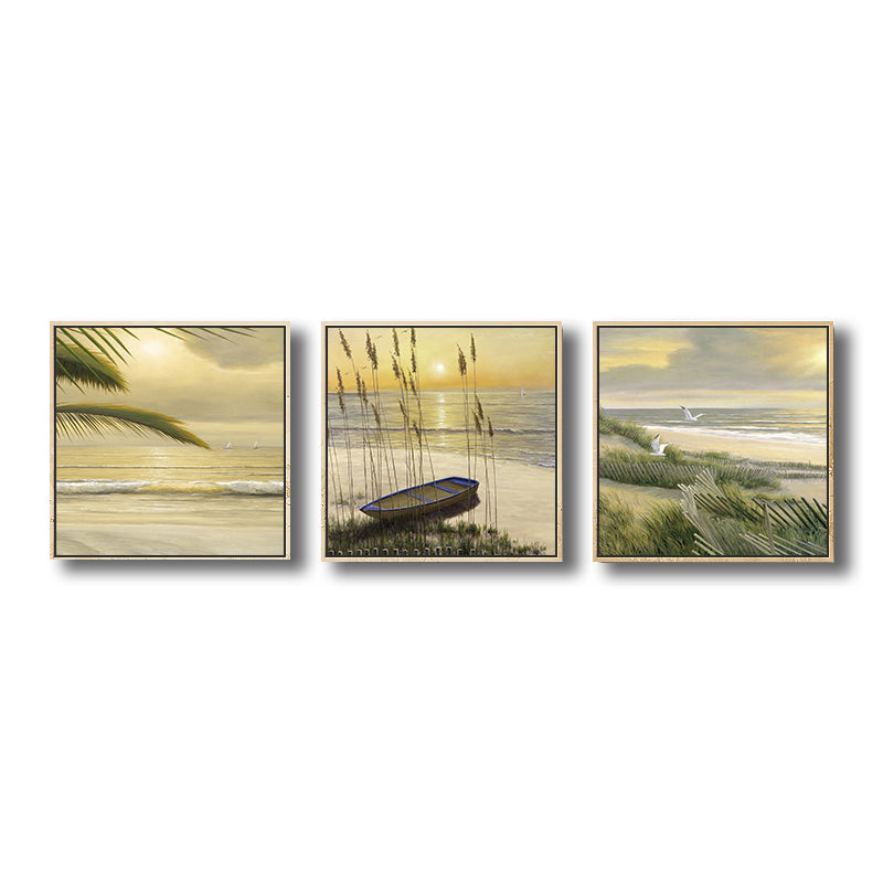 Tropical Canvas Print in Green Beach Sunrise Scenery Wall Art for House Interior Clearhalo 'Art Gallery' 'Canvas Art' 'Coastal Art Gallery' 'Nautical' Arts' 1708451