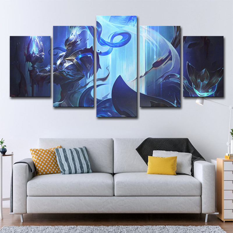League of Legends Character Art Print Multi-Piece Kid Boys Room Wall Decor in Blue Clearhalo 'Art Gallery' 'Canvas Art' 'Kids' Arts' 1708456