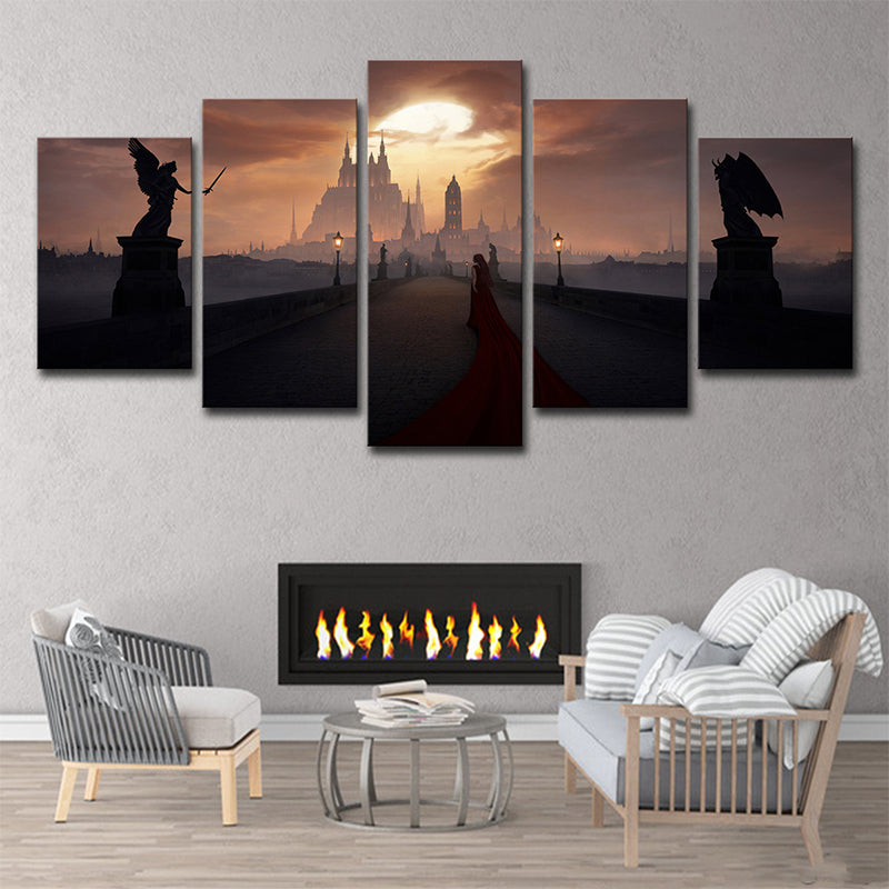 Brown Angel and Demon Wall Art Multi-Piece Modernism Teenage Bedroom Canvas Print Brown Clearhalo 'Art Gallery' 'Canvas Art' 'Kids' Arts' 1708462