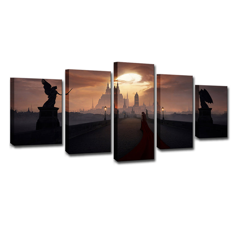 Brown Angel and Demon Wall Art Multi-Piece Modernism Teenage Bedroom Canvas Print Clearhalo 'Art Gallery' 'Canvas Art' 'Kids' Arts' 1708465