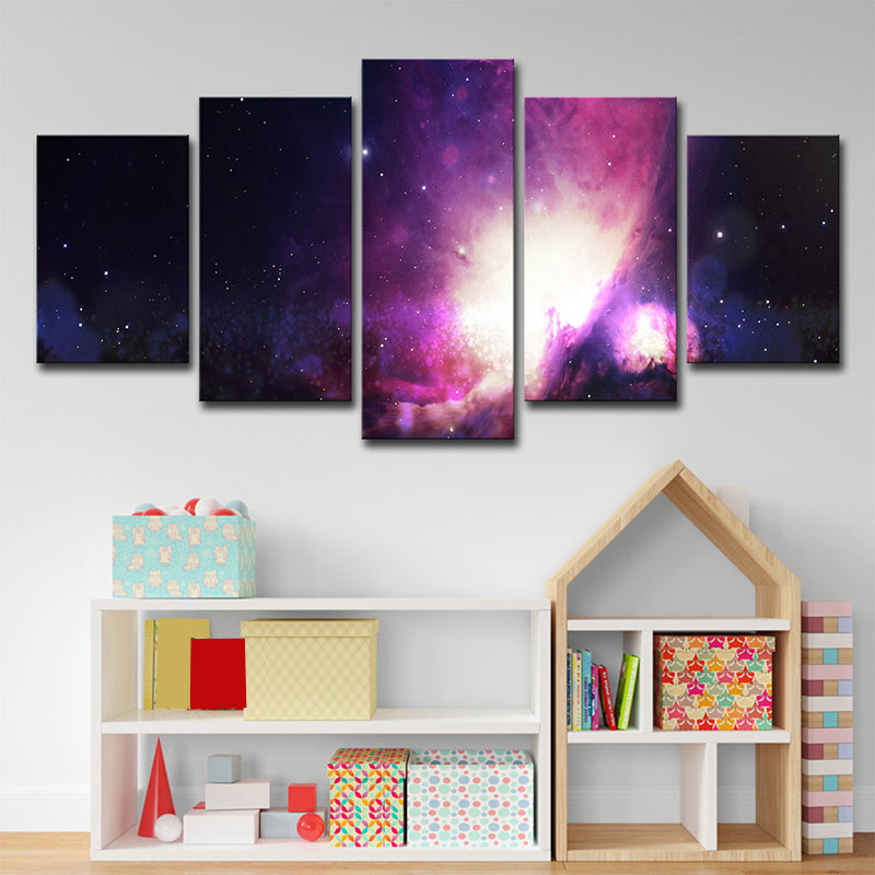 Sci-Fi Starry Night Art Print Canvas Multi-Piece Purple Wall Decoration for Living Room Clearhalo 'Art Gallery' 'Canvas Art' 'Kids' Arts' 1708471