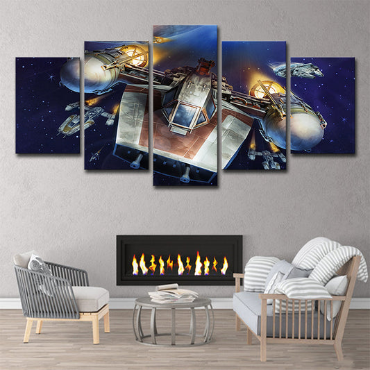 Sci-Fi Y-Wing Starfighter Wall Art Decor Dark Blue Outer Space Canvas Print for Bedroom Dark Blue Clearhalo 'Art Gallery' 'Canvas Art' 'Kids' Arts' 1708521