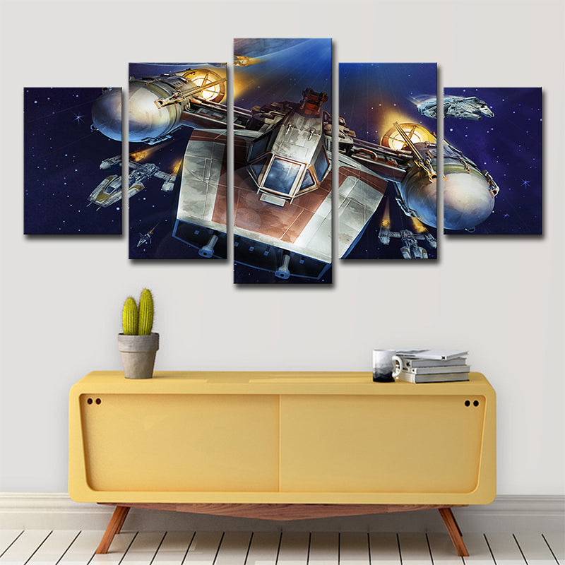 Sci-Fi Y-Wing Starfighter Wall Art Decor Dark Blue Outer Space Canvas Print for Bedroom Clearhalo 'Art Gallery' 'Canvas Art' 'Kids' Arts' 1708523