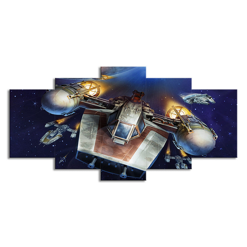 Sci-Fi Y-Wing Starfighter Wall Art Decor Dark Blue Outer Space Canvas Print for Bedroom Clearhalo 'Art Gallery' 'Canvas Art' 'Kids' Arts' 1708524