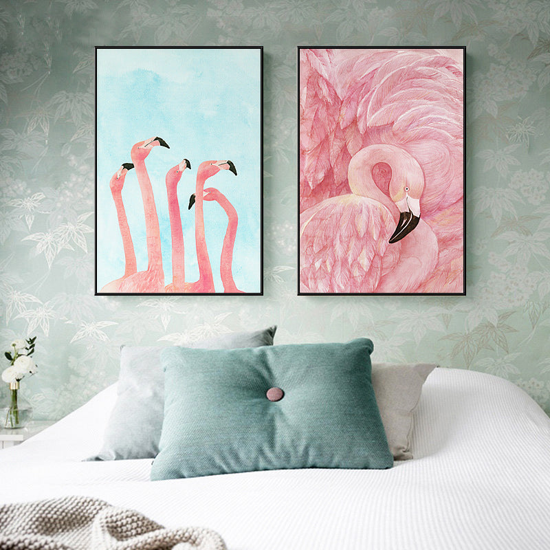 Flamingo Pattern Wall Decor in Pastel Color Tropical Style Painting for Living Room Clearhalo 'Art Gallery' 'Canvas Art' 'Coastal Art Gallery' 'Tropical' Arts' 1708539