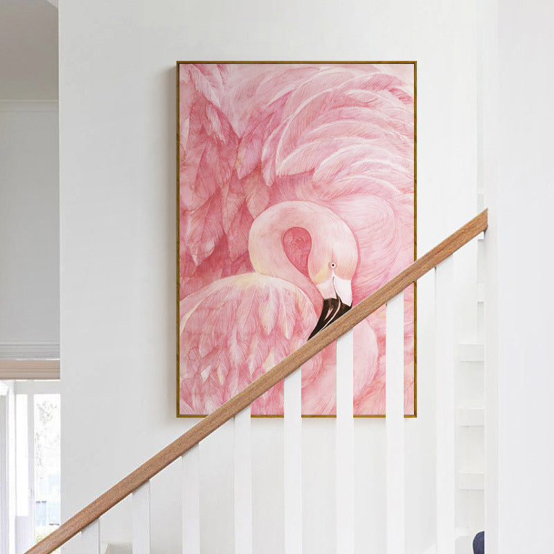 Flamingo Pattern Wall Decor in Pastel Color Tropical Style Painting for Living Room Pink Clearhalo 'Art Gallery' 'Canvas Art' 'Coastal Art Gallery' 'Tropical' Arts' 1708540
