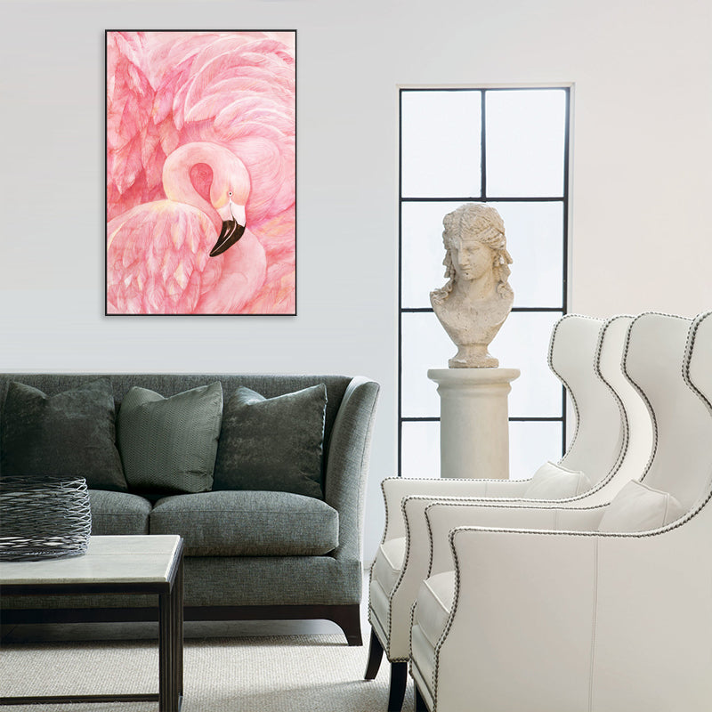 Flamingo Pattern Wall Decor in Pastel Color Tropical Style Painting for Living Room Clearhalo 'Art Gallery' 'Canvas Art' 'Coastal Art Gallery' 'Tropical' Arts' 1708542