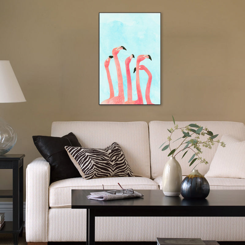 Flamingo Pattern Wall Decor in Pastel Color Tropical Style Painting for Living Room Blue Clearhalo 'Art Gallery' 'Canvas Art' 'Coastal Art Gallery' 'Tropical' Arts' 1708547