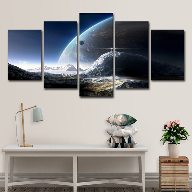 Universe Planet Surface View Canvas Blue Sci-Fi Wall Art Print for House Interior Clearhalo 'Art Gallery' 'Canvas Art' 'Kids' Arts' 1708559