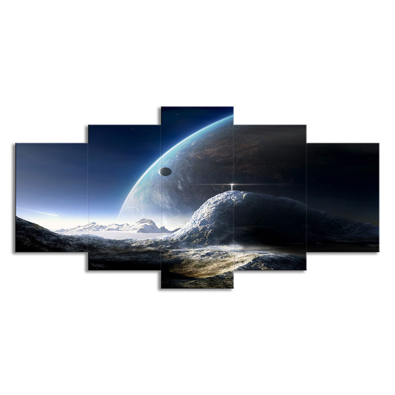 Universe Planet Surface View Canvas Blue Sci-Fi Wall Art Print for House Interior Clearhalo 'Art Gallery' 'Canvas Art' 'Kids' Arts' 1708561
