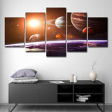 Sci-Fi Planets Wall Art Black and Gold Multi-Piece Canvas Print for House Interior Gold