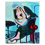 Traditional People Wall Decor Abstract Woman Looking in the Mirror Blue Canvas Art for Living Room Clearhalo 'Art Gallery' 'Canvas Art' 'Traditional' Arts' 1708575