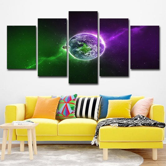 Magical the Earth Art Print Living Room Outer Space Wall Decor in Purple and Green Purple Clearhalo 'Art Gallery' 'Canvas Art' 'Kids' Arts' 1708599