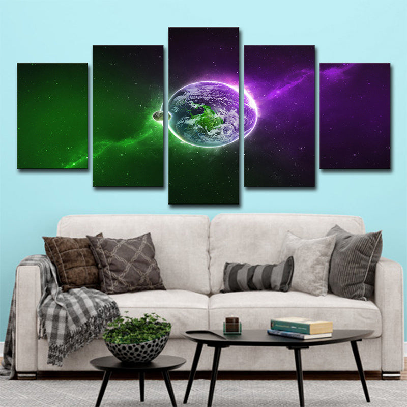 Magical the Earth Art Print Living Room Outer Space Wall Decor in Purple and Green Clearhalo 'Art Gallery' 'Canvas Art' 'Kids' Arts' 1708600