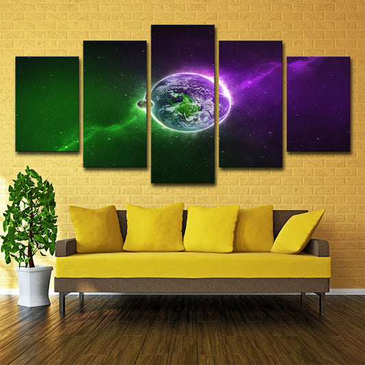 Magical the Earth Art Print Living Room Outer Space Wall Decor in Purple and Green Clearhalo 'Art Gallery' 'Canvas Art' 'Kids' Arts' 1708601