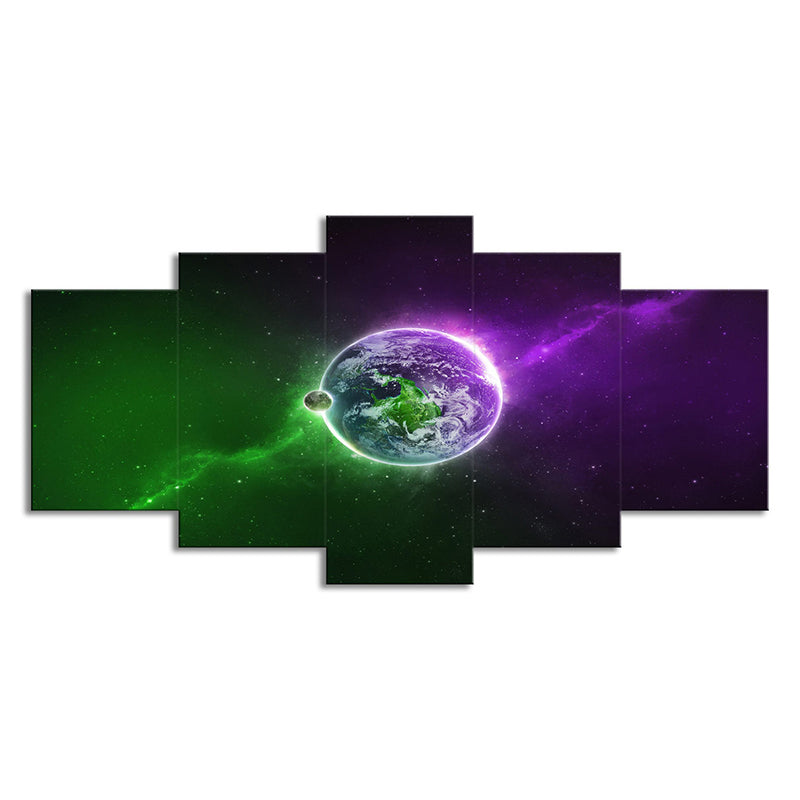 Magical the Earth Art Print Living Room Outer Space Wall Decor in Purple and Green Clearhalo 'Art Gallery' 'Canvas Art' 'Kids' Arts' 1708602