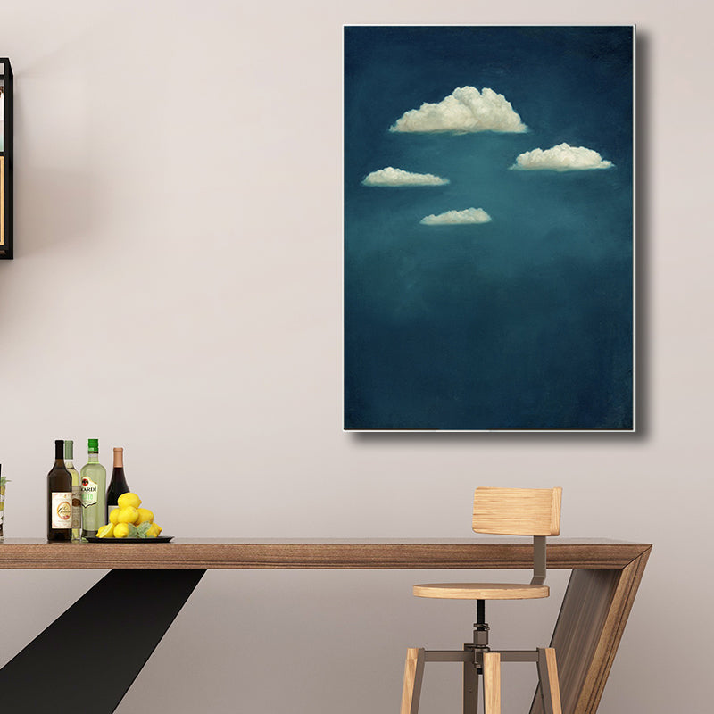 Blue Cloud Canvas Wall Art Cartoon Textured Painting for Dining Room, Multiple Sizes Clearhalo 'Art Gallery' 'Canvas Art' 'Kids' Arts' 1708607