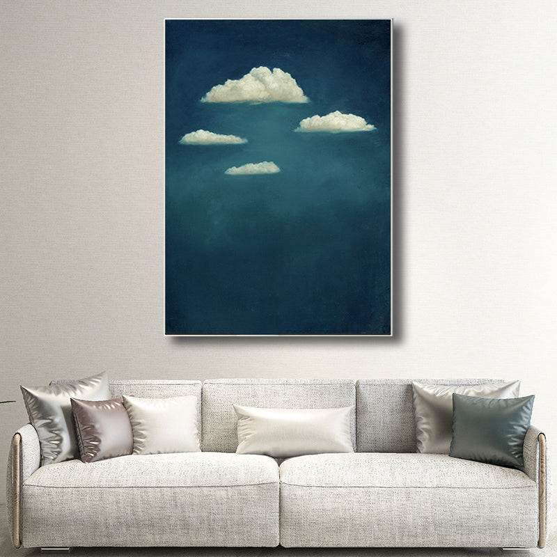 Blue Cloud Canvas Wall Art Cartoon Textured Painting for Dining Room, Multiple Sizes Clearhalo 'Art Gallery' 'Canvas Art' 'Kids' Arts' 1708608