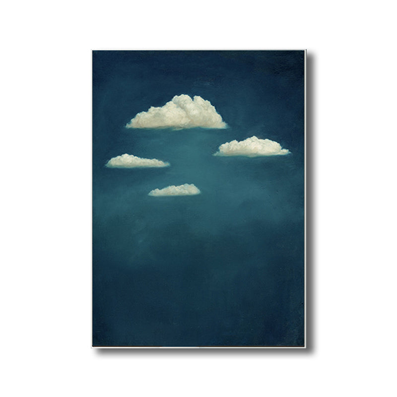 Blue Cloud Canvas Wall Art Cartoon Textured Painting for Dining Room, Multiple Sizes Clearhalo 'Art Gallery' 'Canvas Art' 'Kids' Arts' 1708609