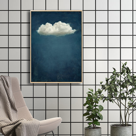 Blue Cloud Canvas Wall Art Cartoon Textured Painting for Dining Room, Multiple Sizes Clearhalo 'Art Gallery' 'Canvas Art' 'Kids' Arts' 1708614