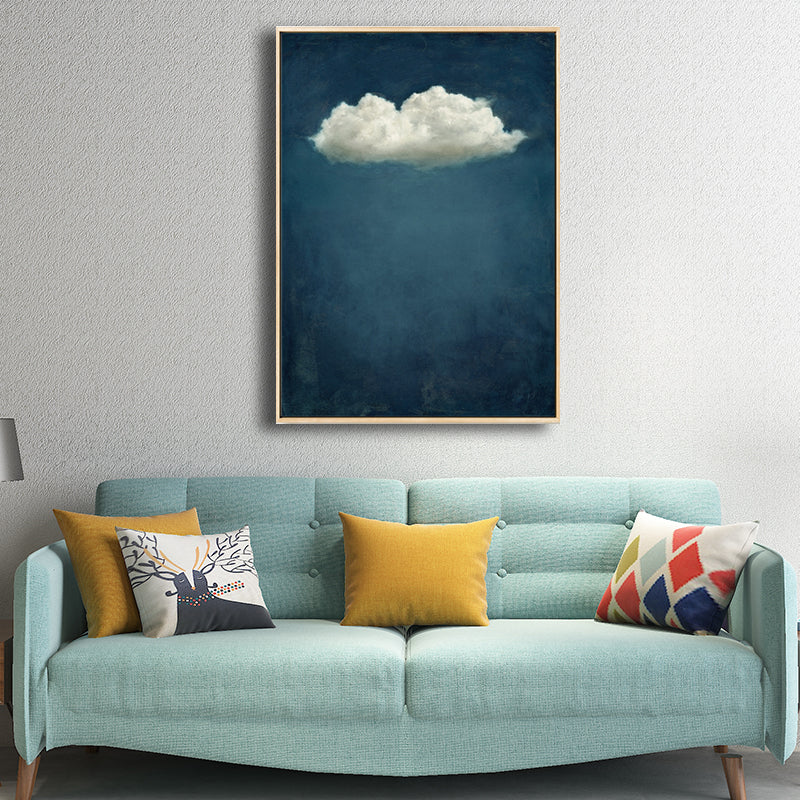 Blue Cloud Canvas Wall Art Cartoon Textured Painting for Dining Room, Multiple Sizes Clearhalo 'Art Gallery' 'Canvas Art' 'Kids' Arts' 1708615