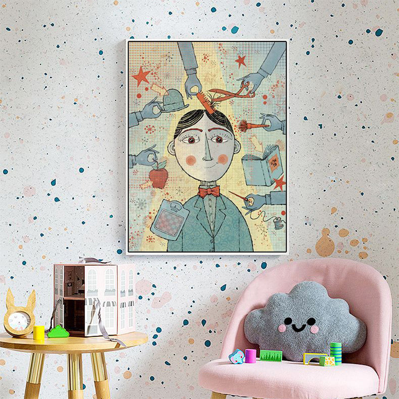Kids Boy Trimming Drawing Art Print Pastel Color Childrens Bedroom Canvas for Decor Yellow Clearhalo 'Art Gallery' 'Canvas Art' 'Kids' Arts' 1708628