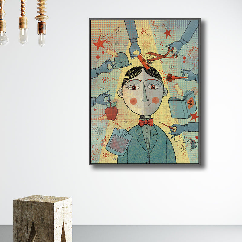 Kids Boy Trimming Drawing Art Print Pastel Color Childrens Bedroom Canvas for Decor Clearhalo 'Art Gallery' 'Canvas Art' 'Kids' Arts' 1708629