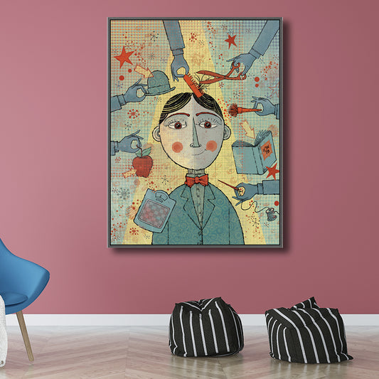 Kids Boy Trimming Drawing Art Print Pastel Color Childrens Bedroom Canvas for Decor Clearhalo 'Art Gallery' 'Canvas Art' 'Kids' Arts' 1708630