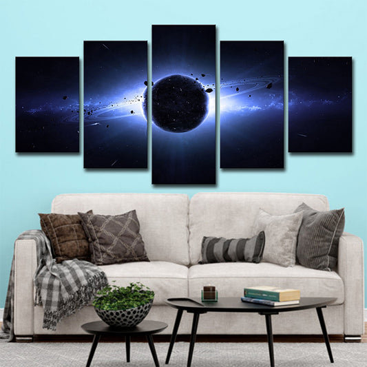 Science Fiction Space Eclipse Canvas Dark Blue Multi-Piece Wall Art Decor for Living Room Dark Blue Clearhalo 'Art Gallery' 'Canvas Art' 'Kids' Arts' 1708632