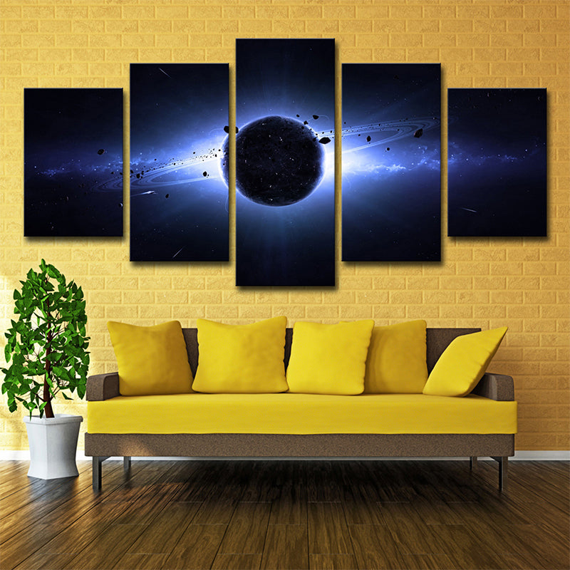 Science Fiction Space Eclipse Canvas Dark Blue Multi-Piece Wall Art Decor for Living Room Clearhalo 'Art Gallery' 'Canvas Art' 'Kids' Arts' 1708633