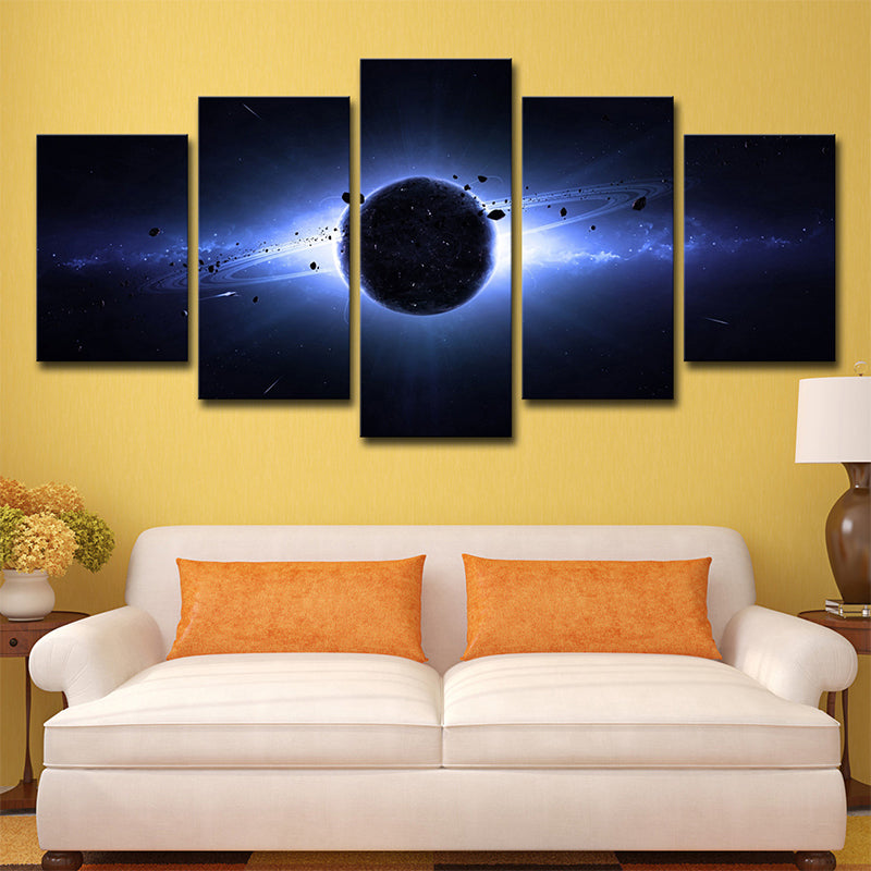 Science Fiction Space Eclipse Canvas Dark Blue Multi-Piece Wall Art Decor for Living Room Clearhalo 'Art Gallery' 'Canvas Art' 'Kids' Arts' 1708634