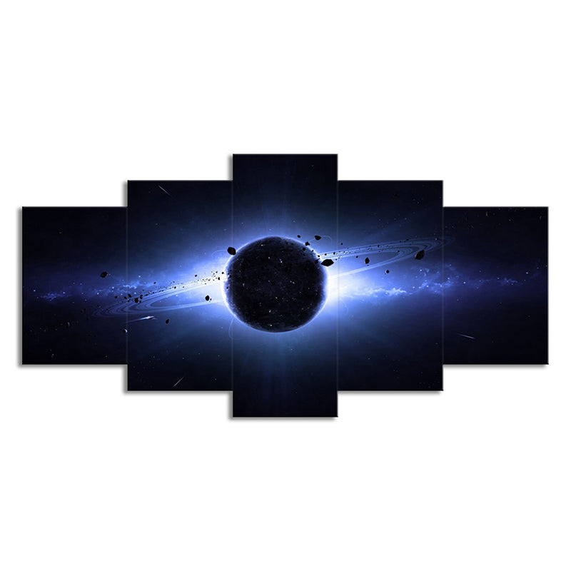 Science Fiction Space Eclipse Canvas Dark Blue Multi-Piece Wall Art Decor for Living Room Clearhalo 'Art Gallery' 'Canvas Art' 'Kids' Arts' 1708635