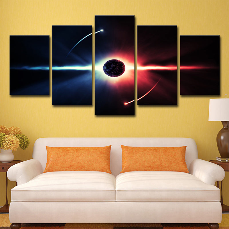 Black Sci-Fi Canvas Art Digital Print Cosmos Eclipse Wall Decor for House Interior Black Clearhalo 'Art Gallery' 'Canvas Art' 'Kids' Arts' 1708667