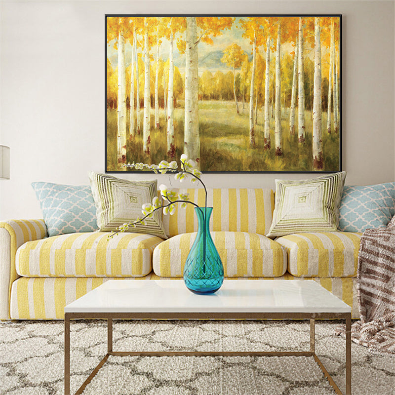 Farmhouse Forest Drawing Wall Decor Pastel Color Living Room Canvas Wall Art, Texture Yellow Clearhalo 'Art Gallery' 'Canvas Art' 'Country Art Gallery' 'French Country' 'Rustic' Arts' 1708681