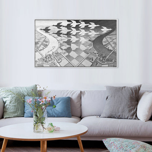Town Scenery Aerial View Canvas Grey Contemporary Wall Art Print for Living Room Grey Clearhalo 'Art Gallery' 'Canvas Art' 'Contemporary Art Gallery' 'Modern' Arts' 1708693