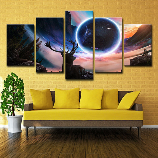 Black Moon Night Deer Canvas Art Multi-Piece Contemporary Sitting Room Wall Decor Clearhalo 'Art Gallery' 'Canvas Art' 'Contemporary Art Gallery' 'Modern' Arts' 1708702