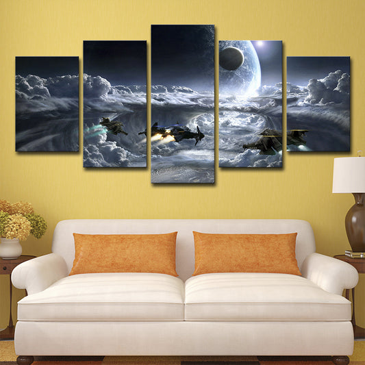 Outer Space Fighters Canvas Print Fictional Multi-Piece Living Room Wall Art Decor Silver Clearhalo 'Art Gallery' 'Canvas Art' 'Kids' Arts' 1708747